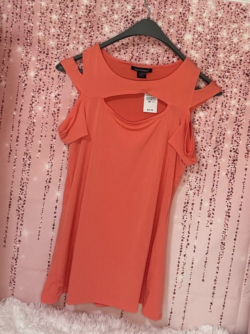 Ashley Stewart Coral Cold-Shoulder Blouse